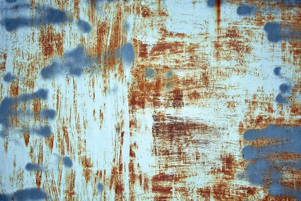 Pared metálica pintada de azul oxidado. Textura de foto detallada —  Fotos de Stock