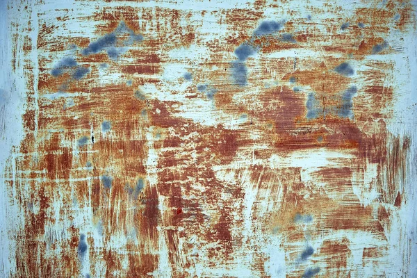 Pared metálica pintada de azul oxidado. Textura de foto detallada —  Fotos de Stock