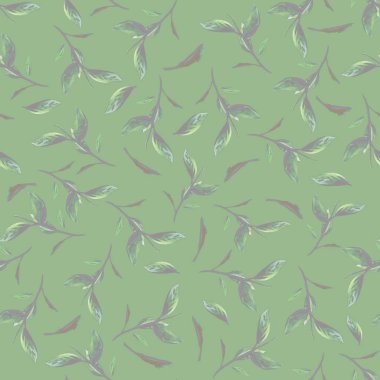 Yeşil çay yaprakları. Suluboya kusursuz desen. Pastel yeşili renkler. Botanik arkaplan.