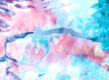 Suluboya renkli doku. Suluboya el yapımı. Pastel pembe ve cyan mavisi renkler. Yaratıcı tasarım için sanat öğesi.