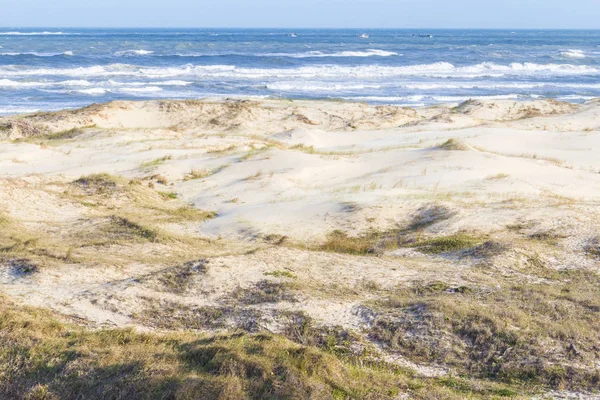 Παραλία Praia grande με βλάστηση πάνω από αμμοθίνες στην παραλία του Τόρες — Φωτογραφία Αρχείου