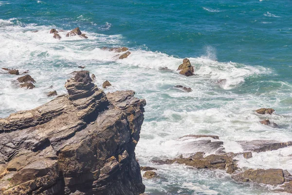 Лелека гніздо над скелі на пляжі, Віла-нова де Milfontes — стокове фото