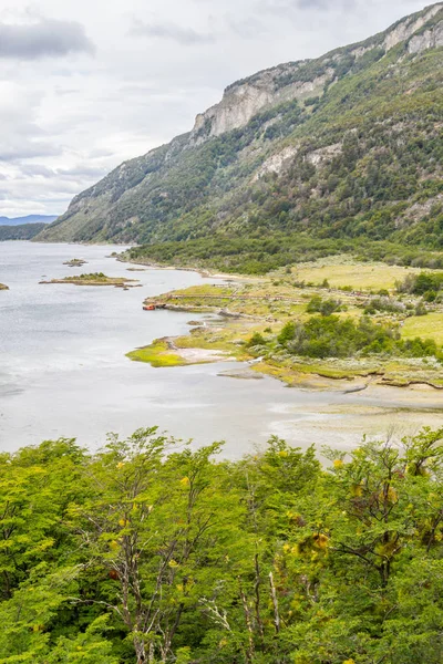Trail, skog och Lapataia bay, Tierra del Fuego nationalpark — Stockfoto
