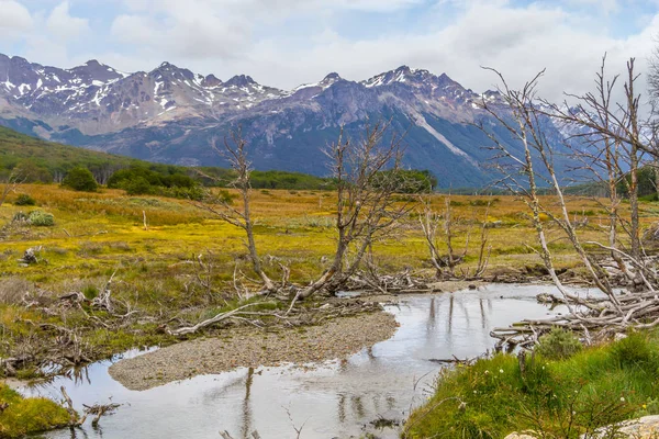 Sendero Laguna Esmeralda con bosque, arroyo y montañas — Foto de Stock