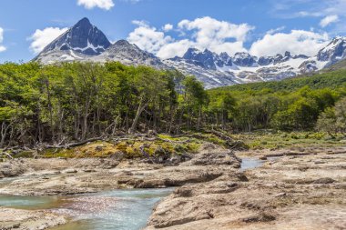 Dağlar ve bitki örtüsü ile Laguna Esmeralda iz akışında