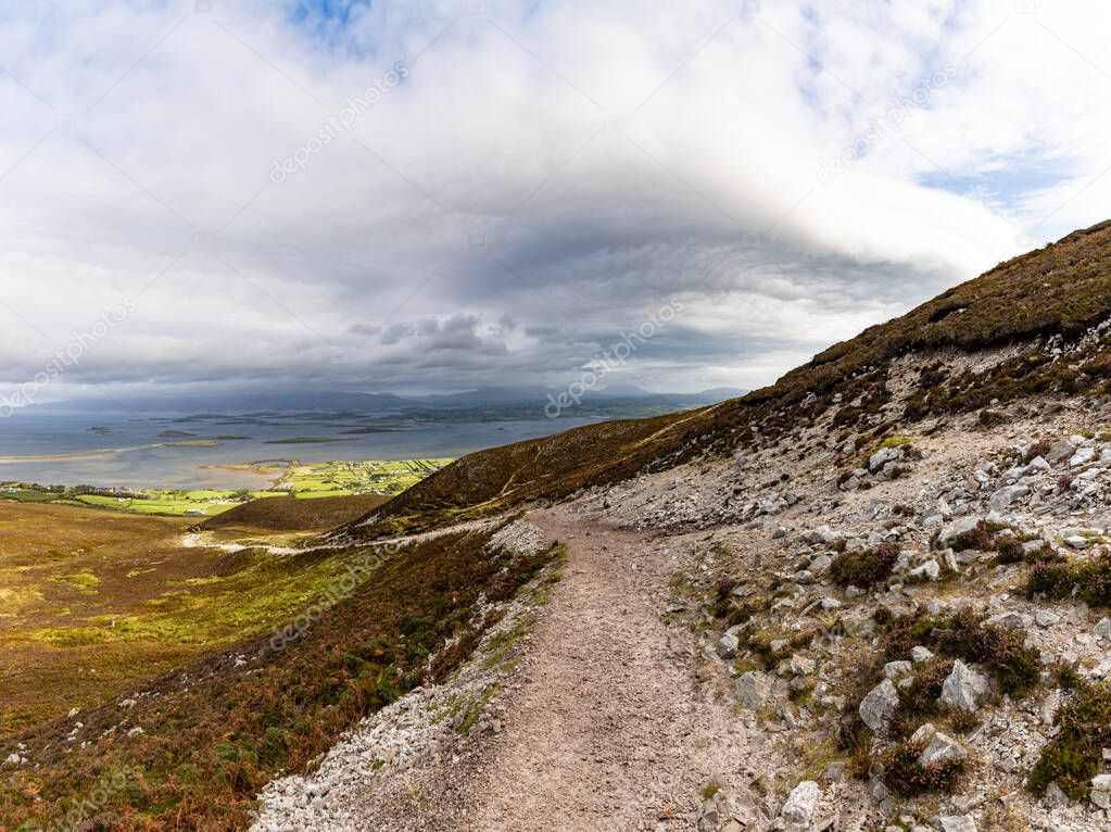 Trail, Rocks and vegetation at Croagh Patrick mountain with West