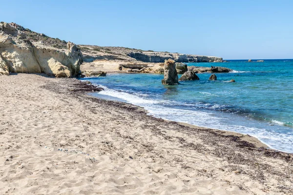 Rocas Arena Playa Pachena Milos Grecia — Foto de Stock