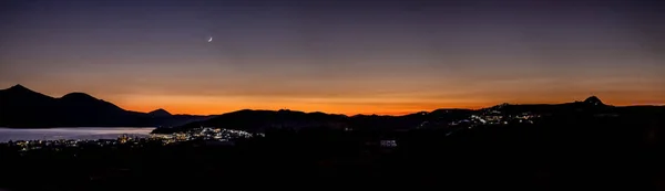 Panorama Sunset Milos Bay Adamas Plaka Lights Milos Greece — Stock Photo, Image