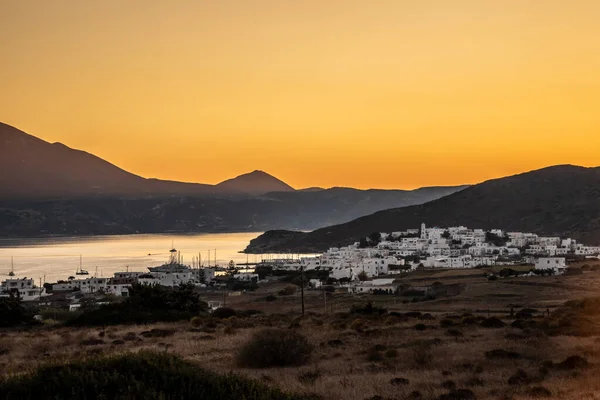 Panorama Zachodu Słońca Zatoce Milos Milos Grecja — Zdjęcie stockowe