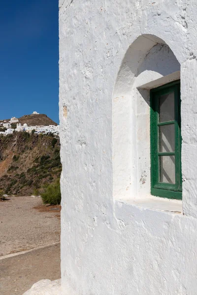 Detalles Una Casa Griega Típica Con Pueblo Plaka Fondo Milos —  Fotos de Stock