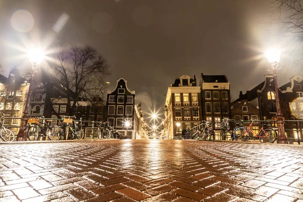 Światła Nocne Amsterdanie Holandia — Zdjęcie stockowe