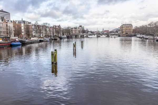 Bateaux Bâtiments Canaux Amsterdan Pays Bas — Photo