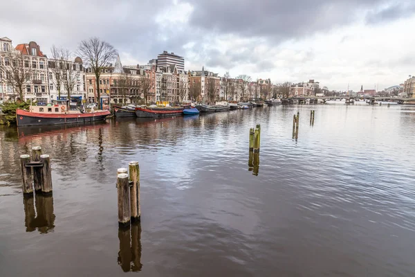 Bateaux Bâtiments Canaux Amsterdan Pays Bas — Photo