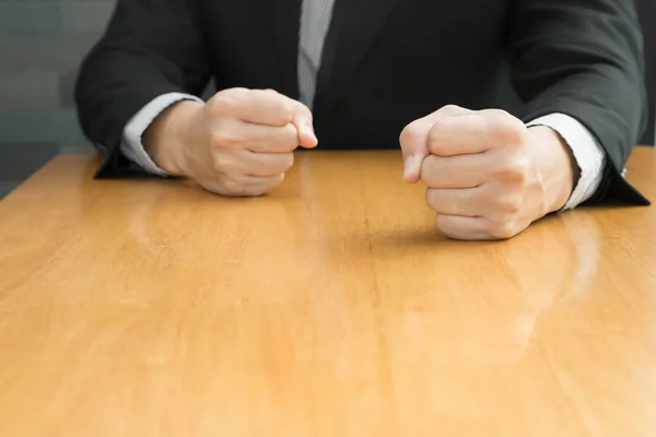 Businessman with clenched fist on the desk at office, Angry conc — Stock Photo, Image