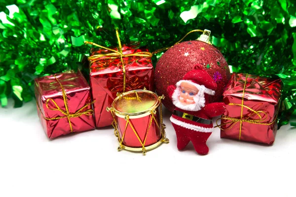 Christmas background with ornament and gift box — Stock Photo, Image