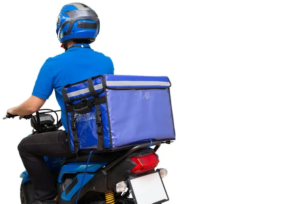유니폼을 오토바이를 박스에 배경에 행소를 운반하는 오토바이 — 스톡 사진