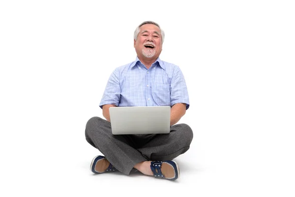 Eccitato Anziano Asiatico Uomo Sentirsi Felice Celebrando Vittoria Online Business — Foto Stock