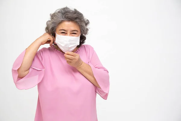 Azjatycka Starsza Kobieta Nosząca Ochronną Maskę Twarz Dla Koronawirusa Dżumy — Zdjęcie stockowe