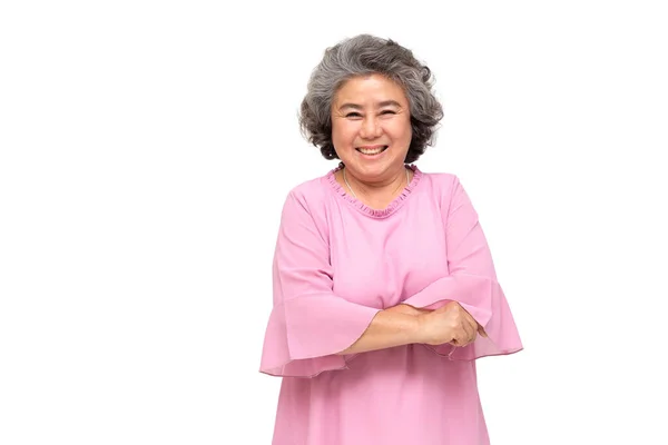 Retrato Mujeres Mayores Asiáticas Con Los Brazos Cruzados Sonrisa Aislada — Foto de Stock