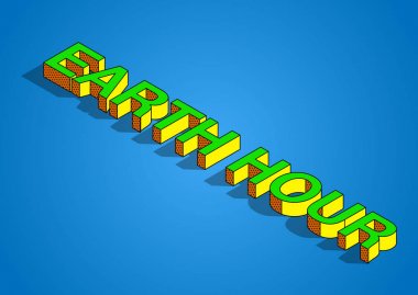 Earth Hour afiş, 22 Nisan, 3d yazı, su, vektör şekil grafiği üzerinde bir gölge ile adalar şeklinde harfler