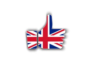 Büyük Britanya bayrağı başparmak yukarıya gölge ile vektör simgesi.