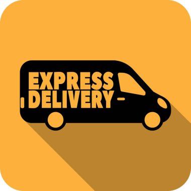Vektör ekspres teslimat hizmeti logo tasarımı şık modern tarzı - düz kamyon, otobüs veya minibüs amblemi