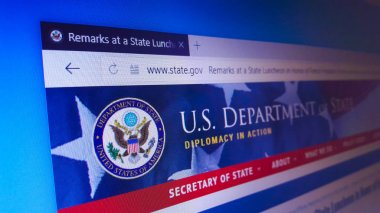 Minsk, Beyaz Rusya - 25 Nisan 2018: Resmi web sitesi için Amerika Birleşik Devletleri Dışişleri Bakanlığı (Dos), ana sık sık atıfta Dışişleri Bakanlığı, ABD icra Müdürlüğü.