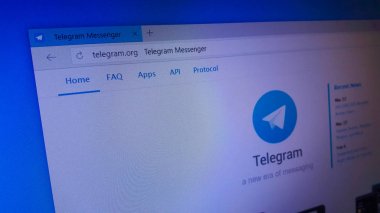 Minsk, Beyaz Rusya - 25 Nisan 2018: Telgraf telgraf Messenger Llp, özel bir şirket tarafından geliştirilen hizmet bulut tabanlı sohbet için resmi web sitesi ana sayfası.