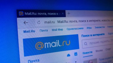 Minsk, Beyaz Rusya - 25 Nisan 2018: Mail.Ru grubu, bir Rus Internet şirketi için resmi web sitesi ana sayfası.