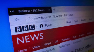 Minsk, Beyaz Rusya - 25 Nisan 2018: Bbc News, British Broadcasting Corporation bir operasyonel iş bölümü için resmi web sitesi ana sayfası.