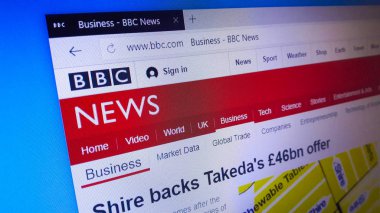 Minsk, Beyaz Rusya - 25 Nisan 2018: Bbc News, British Broadcasting Corporation bir operasyonel iş bölümü için resmi web sitesi ana sayfası.