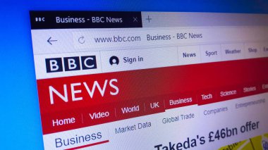 Minsk, Beyaz Rusya - 25 Nisan 2018: Bbc News, British Broadcasting Corporation bir operasyonel iş bölümü için resmi web sitesi ana sayfası.