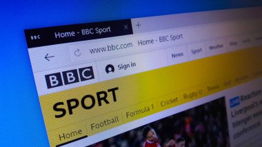 Minsk, Beyaz Rusya - 25 Nisan 2018: Ana Bbc Sport için resmi web sitesinin bir bölümü Ulusal sağlayan Bbc kuzey bölümünün kapsama için Bbc televizyon, radyo spor ve online.