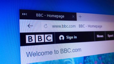Minsk, Beyaz Rusya - 25 Nisan 2018: British Broadcasting Corporation (Bbc), bir İngiliz kamu hizmeti yayın kuruluşu için resmi web sitesi ana sayfası.