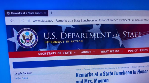 Minsk, Beyaz Rusya - 25 Nisan 2018: Resmi web sitesi için Amerika Birleşik Devletleri Dışişleri Bakanlığı (Dos), ana sık sık atıfta Dışişleri Bakanlığı, ABD icra Müdürlüğü.