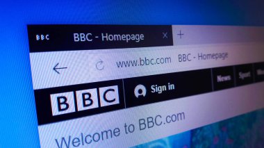 Minsk, Beyaz Rusya - 25 Nisan 2018: British Broadcasting Corporation (Bbc), bir İngiliz kamu hizmeti yayın kuruluşu için resmi web sitesi ana sayfası.