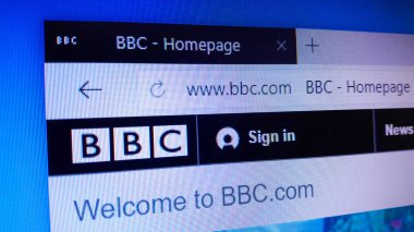 Minsk, Beyaz Rusya - 25 Nisan 2018: British Broadcasting Corporation (Bbc), bir İngiliz kamu hizmeti yayın kuruluşu için resmi web sitesi ana sayfası.