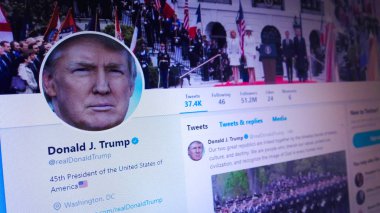 Minsk, Beyaz Rusya - 27 Nisan 2018: Donald Trump, Amerika Birleşik Devletleri Başkanı için resmi twitter sayfası.