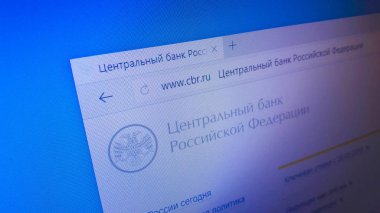 Minsk, Beyaz Rusya - 25 Nisan 2018: Resmi web sitesi için Merkez Bankası Rusya Federasyonu olarak da bilinen Rusya banka ana sayfası.