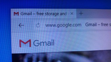 Minsk, Beyaz Rusya - 25 Nisan 2018: Gmail, Google tarafından geliştirilen ücretsiz, reklam destekli e-posta hizmeti için resmi web sitesi ana sayfası.
