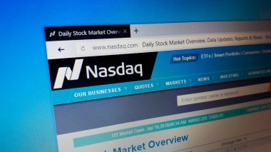Minsk, Beyaz Rusya - 17 Nisan 2018: Bir Amerikan Menkul Kıymetler Borsası Nasdaq stock market resmi web sitesi ana sayfası