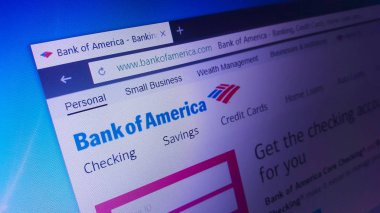 Minsk, Beyaz Rusya - 17 Nisan 2018: Bank of America, bir Amerikan çokuluslu finansal hizmetler şirketi için resmi web sitesi ana sayfası