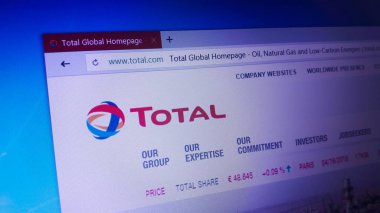 Minsk, Beyaz Rusya - 17 Nisan 2018: Toplam, entegre bir Fransız çokuluslu için resmi web sitesi ana petrol ve Gaz şirketi ve dünyanın yedi 