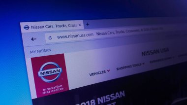 Minsk, Beyaz Rusya - 17 Nisan 2018: Nissan Motor Company Ltd, çok uluslu bir Japon otomobil üreticisi için resmi web sitesi ana sayfası