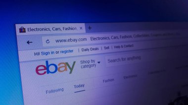 Minsk, Beyaz Rusya - 17 Nisan 2018: Ebay Inc, bir çok uluslu e-ticaret şirket için resmi web sitesi ana sayfası