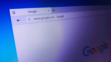 Minsk, Beyaz Rusya - 17 Nisan 2018: Google Llc, Internet ile ilgili hizmetler ve ürünler konusunda uzmanlaşmış bir Amerikan çokuluslu teknoloji şirketi için resmi web sitesi ana sayfası