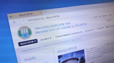Minsk, Beyaz Rusya - 18 Nisan 2018: Örgüt, kimyasal silah yasağı (vazgeçmesinin), Hükümetlerarası bir örgüt ve kimyasal silahlar sözleşmesi için uygulama vücut için resmi web sitesi ana sayfası