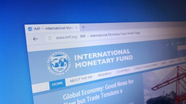 Minsk, Beyaz Rusya - 18 Nisan 2018: Uluslararası Para Fonu (IMF), uluslararası bir organizasyon için resmi web sitesi ana sayfası