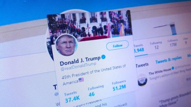 Minsk, Beyaz Rusya - 27 Nisan 2018: Donald Trump, Amerika Birleşik Devletleri Başkanı için resmi twitter sayfası.