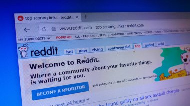 Minsk, Beyaz Rusya - 27 Nisan 2018: Reddit, bir Amerikan sosyal haber toplama, web içerik derecelendirme ve tartışma Web sitesi için resmi web sitesi ana sayfası.